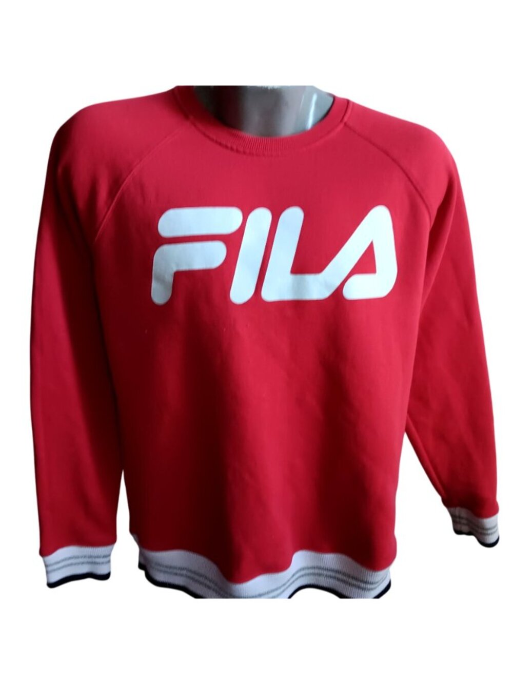 Crewneck Sweatshirt Large Fila Red Men's With Logo & Striped Cuffs Large